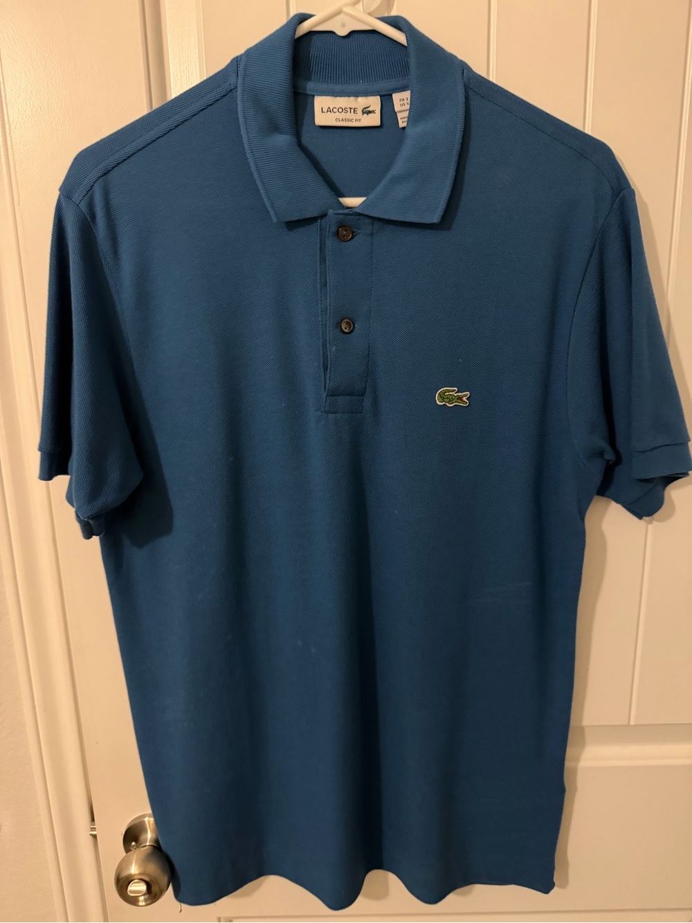 Lacoste Men’s Teal-Blue Pique Polo with Signature Crocodile